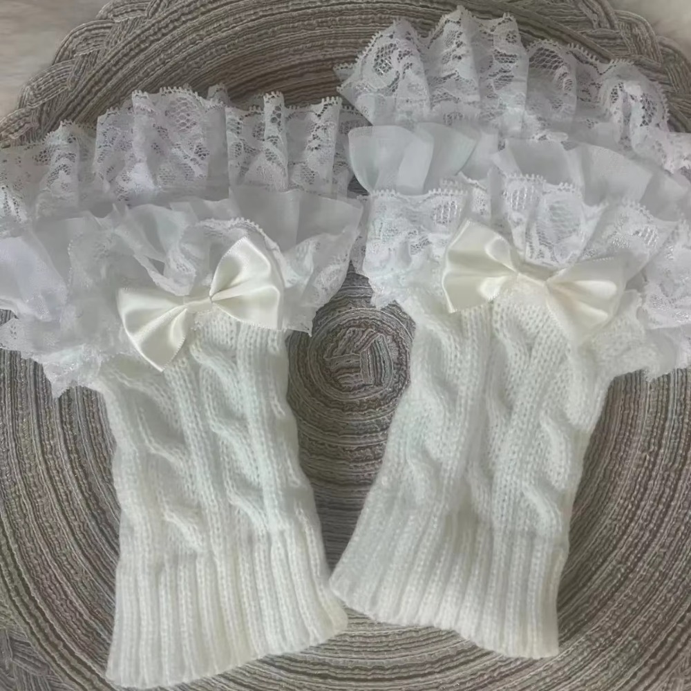 Fingerless Glove Knit - 1 çift dantel fırfırlı eldivenler, çıkarılabilir