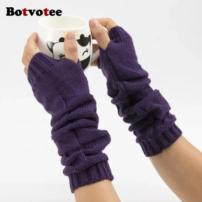 Fingerless Glove Knit - Botvotee Y2k Kalın Örgü Kol Isıtıcıları,
